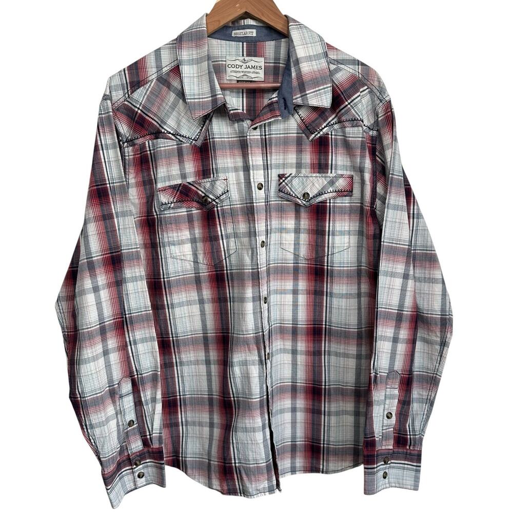 Cody James Men’s Red Black Plaid Snap Down Long Sleeve Western Shirt Size XL